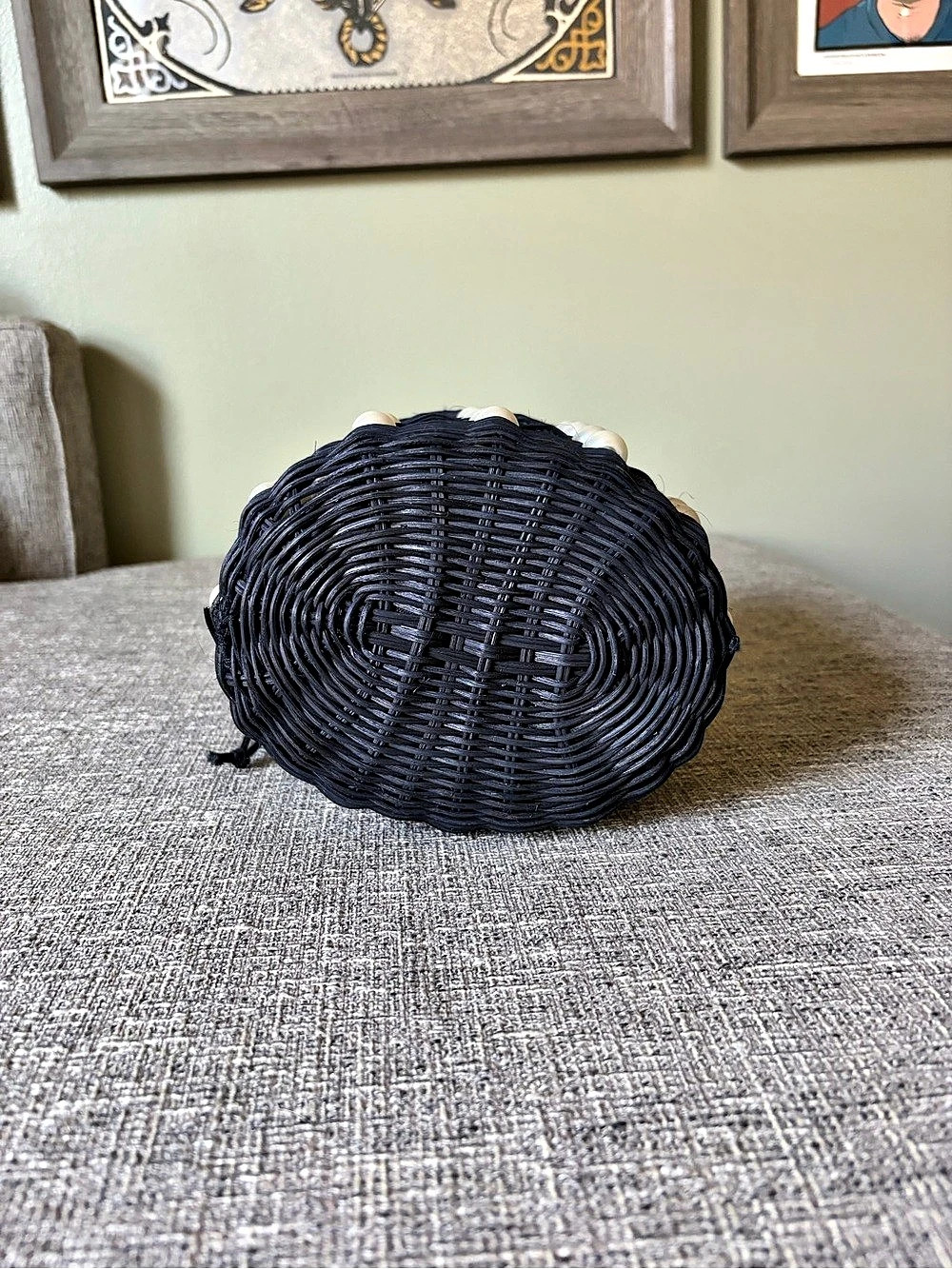 Kate Spade x Target Straw Pearly Bucket Bag Black & White - Picture 3 of 3